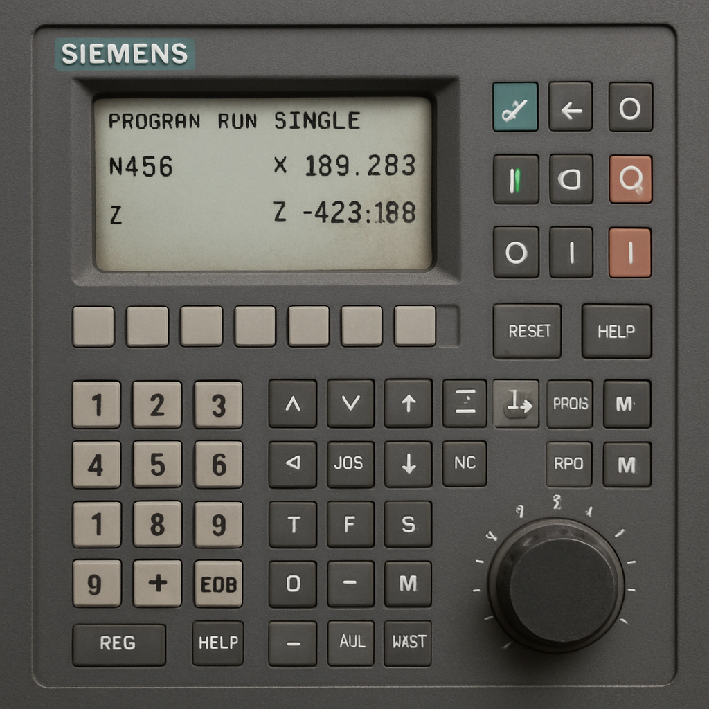Close-up of Siemens CNC control panel