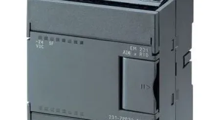 An example of a Siemens S7-200 PLC module, showcasing its compact design.
